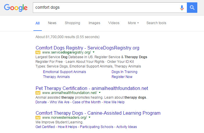 search result for comfort dogs
