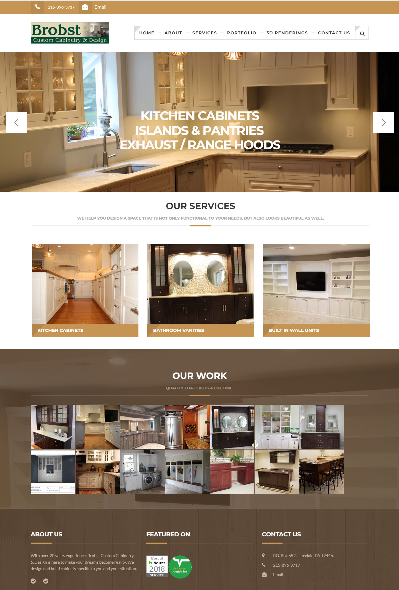 screenshot of cabinet maker website