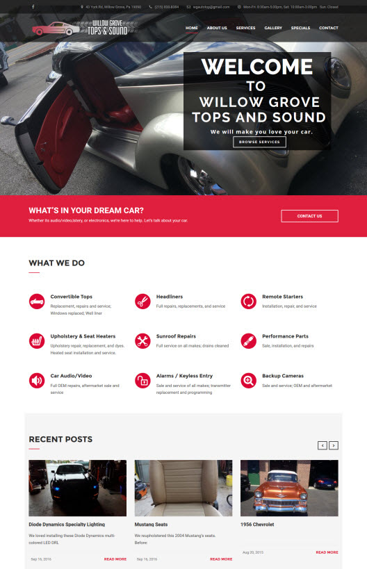 screenshot of auto shop website